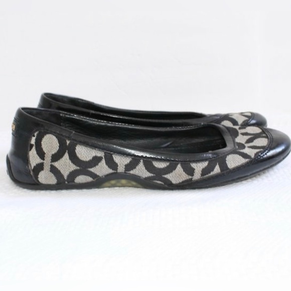 Coach Shoes - Coach Ballet Flats In Coach Logo Fabric With Leather Trim Sz 9.5